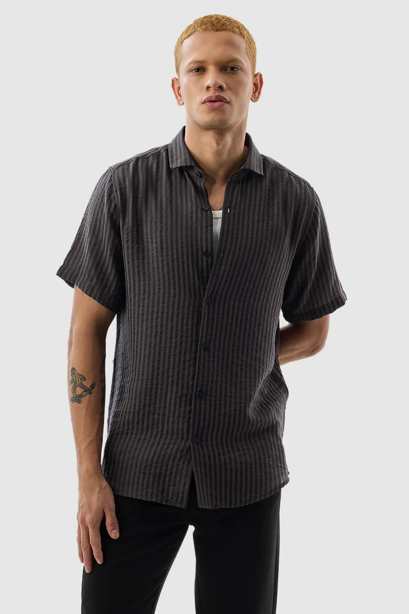 سنيتش Charcoal Grey Stripes Regular Fit Shirt